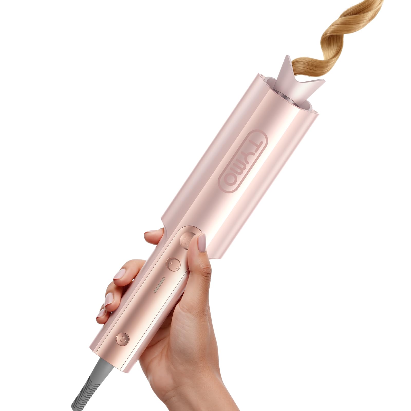 Upgraded Automatic Rotating Curling Iron - TYMO CurlPro Plus Long Barrel Curling Wand for Long Hair, Ceramic Hair Curler for Women, Anti-Scald, Tangle-Free, 600M Ionic, Dual Voltage, Gold, 1 1/4 Inch