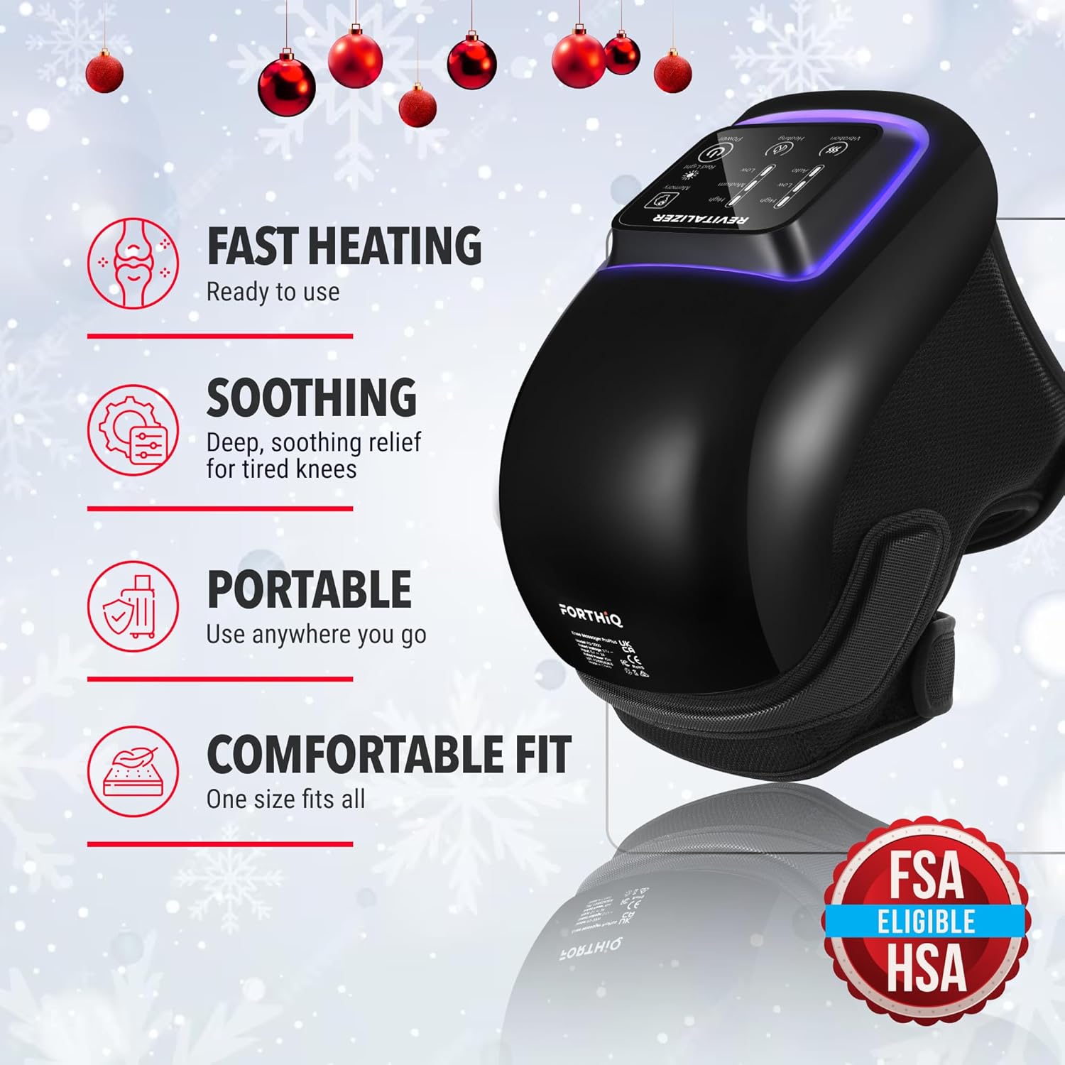 FORTHiQ Knee Massager Pro+ with Heat, Red Light and Vibration, 6-in-1, Dual-Wavelength - Cordless, Portable, Adjustable Straps, Easy to Use, Saves Your Settings