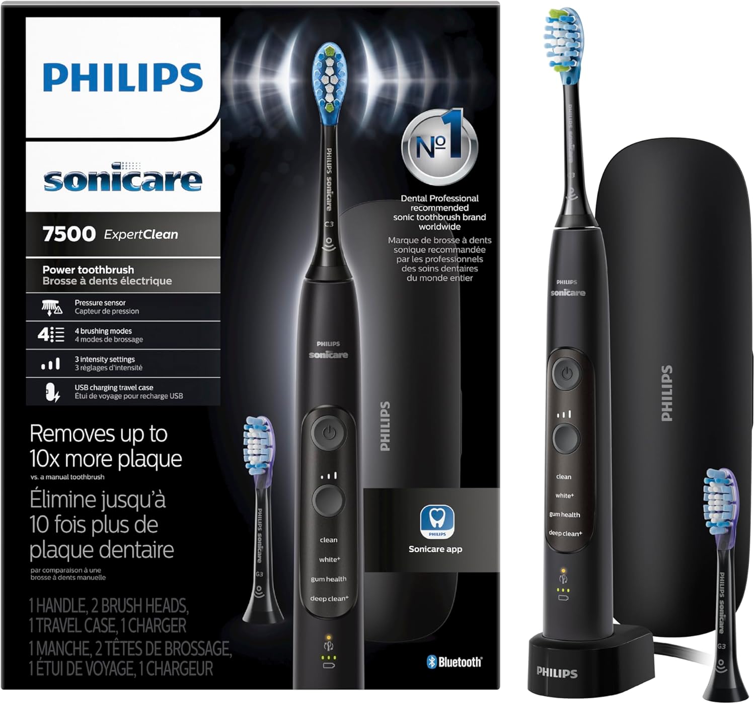 Philips Sonicare ExpertClean 7500 Black, Rechargeable Electric Power Toothbrush, HX9690/05
