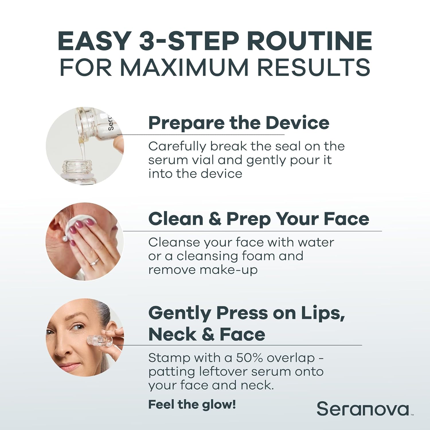 Seranova Micro Infusion System for Face & Neck 0.05mm Stamp with Hyaluronic Acid & Collagen Peptide Serum for Firmer Smoother-Looking Skin, Easy 5-Minute At-Home Skin Care Application - 3 Month Supply