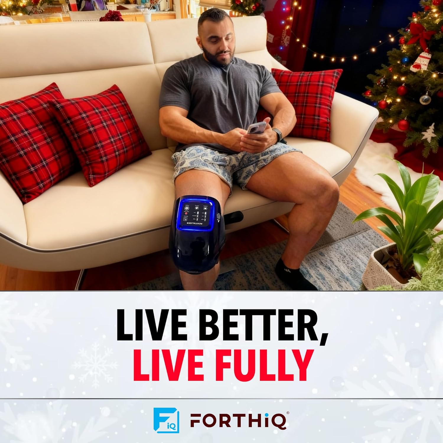 FORTHiQ Knee Massager Pro+ with Heat, Red Light and Vibration, 6-in-1, Dual-Wavelength - Cordless, Portable, Adjustable Straps, Easy to Use, Saves Your Settings