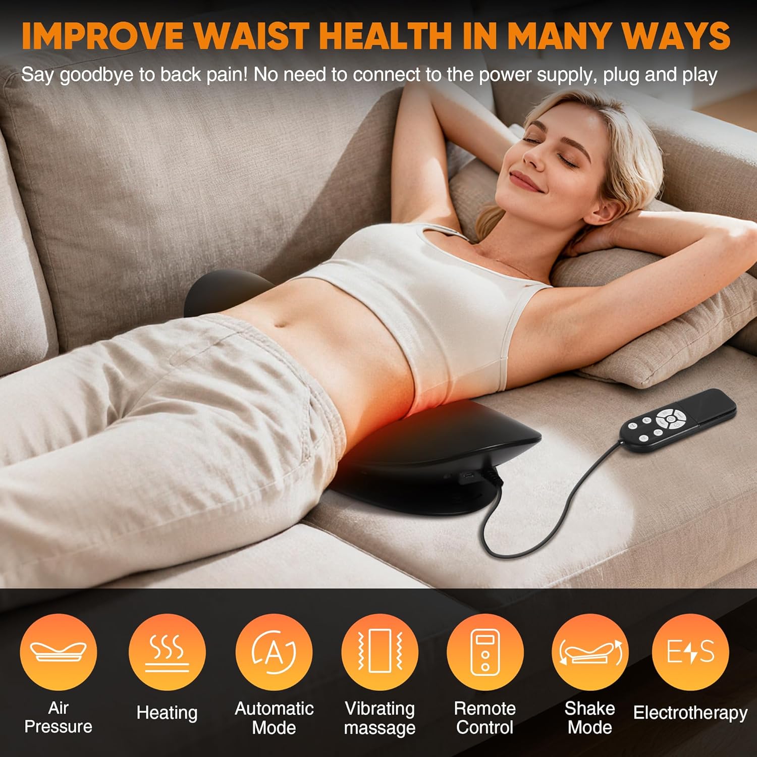 Electric Lumbar Traction Device for Lower Back Pain Relief, Multifunctional Lumbar Stretcher with Dynamic Traction, Red Light Therapy, 8-Level Electrotherapy, 3-Level Thermal Therapy, Vibration