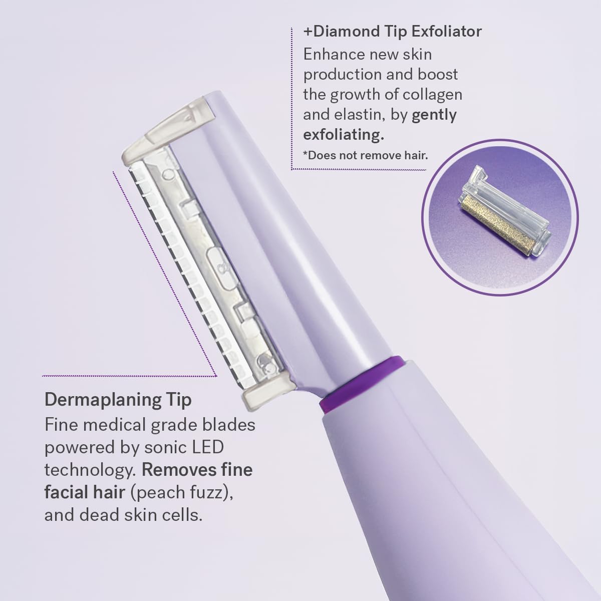 Michael Todd Beauty Sonicsmooth Pro+ Dermaplane Razor for Women Face + Eyebrow trimmer Dermaplaning System w/LED Light Peach Fuzz Remover -16 Dermaplaning Blades & 2 Microsmooth Exfoliation Tips