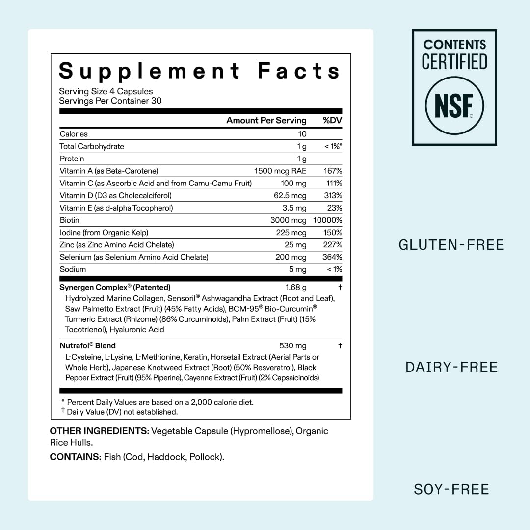 Nutrafol Women's Hair Growth Supplements, Ages 18-44, Clinically Proven for Visibly Thicker and Stronger Hair, Dermatologist Recommended - 1 Month Supply