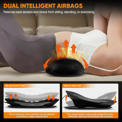 Electric Lumbar Traction Device for Lower Back Pain Relief, Multifunctional Lumbar Stretcher with Dynamic Traction, Red Light Therapy, 8-Level Electrotherapy, 3-Level Thermal Therapy, Vibration