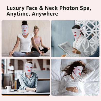 Red Light Therapy Mask for Face and Neck, 7 Colors with NIR Led Face Mask Light Therapy with Eye Protection and Remote, Rechargeable Ergonomic Design for True Anti-Aging Skincare at Home