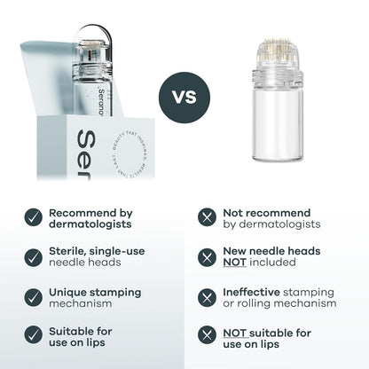 Seranova Micro Infusion System for Face & Neck 0.05mm Stamp with Hyaluronic Acid & Collagen Peptide Serum for Firmer Smoother-Looking Skin, Easy 5-Minute At-Home Skin Care Application - 3 Month Supply
