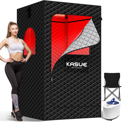 Infrared Sauna Box, Portable Steam Sauna Tent with 3L/1400W Steamer, 5-Layer Waterproof and Thermal Insulation, Folding Chair, for Home Steam Spa, Indoor & Outdoor(Black)