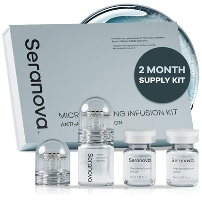 Seranova Micro Infusion System for Face & Neck 0.05mm Stamp with Hyaluronic Acid & Collagen Peptide Serum for Firmer Smoother-Looking Skin, Easy 5-Minute At-Home Skin Care Application - 3 Month Supply