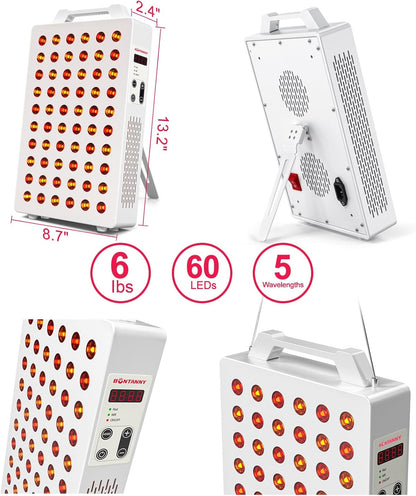 Red Light Therapy, 630/660/810/830/850nm 5 Wavelengths Red Near Infrared Light Device with 60 Dual Chip Clinical Grade LEDs, Remote Control, Timer for Face, Body, Pain Relief, BO-300 (White)