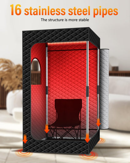 Infrared Sauna Box, Portable Steam Sauna Tent with 3L/1400W Steamer, 5-Layer Waterproof and Thermal Insulation, Folding Chair, for Home Steam Spa, Indoor & Outdoor(Black)