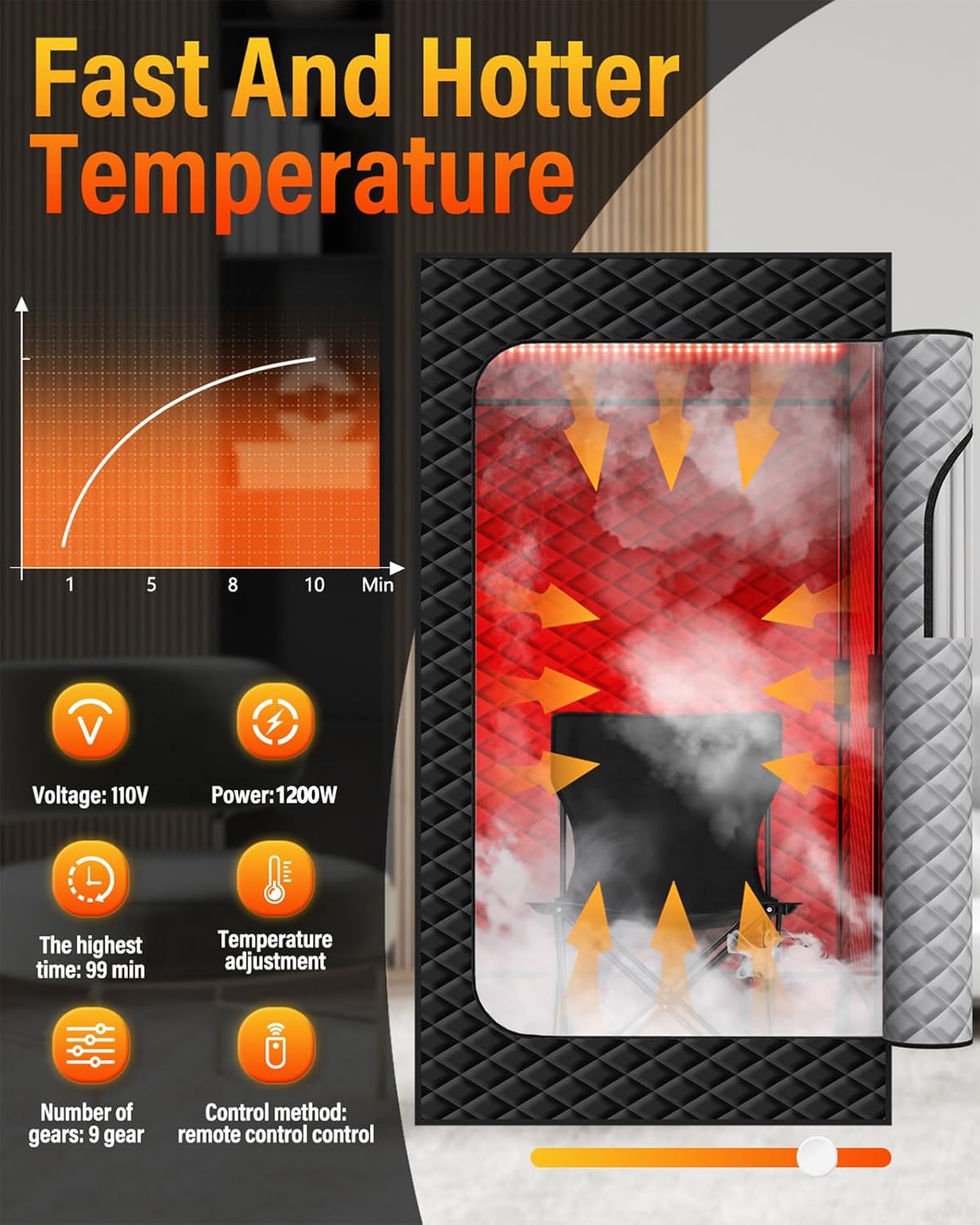 Infrared Sauna Box, Portable Steam Sauna Tent with 3L/1400W Steamer, 5-Layer Waterproof and Thermal Insulation, Folding Chair, for Home Steam Spa, Indoor & Outdoor(Black)