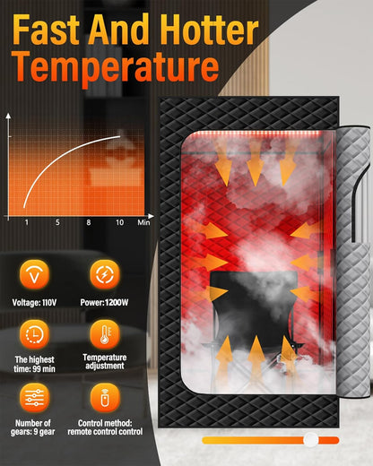 Infrared Sauna Box, Portable Steam Sauna Tent with 3L/1400W Steamer, 5-Layer Waterproof and Thermal Insulation, Folding Chair, for Home Steam Spa, Indoor & Outdoor(Black)