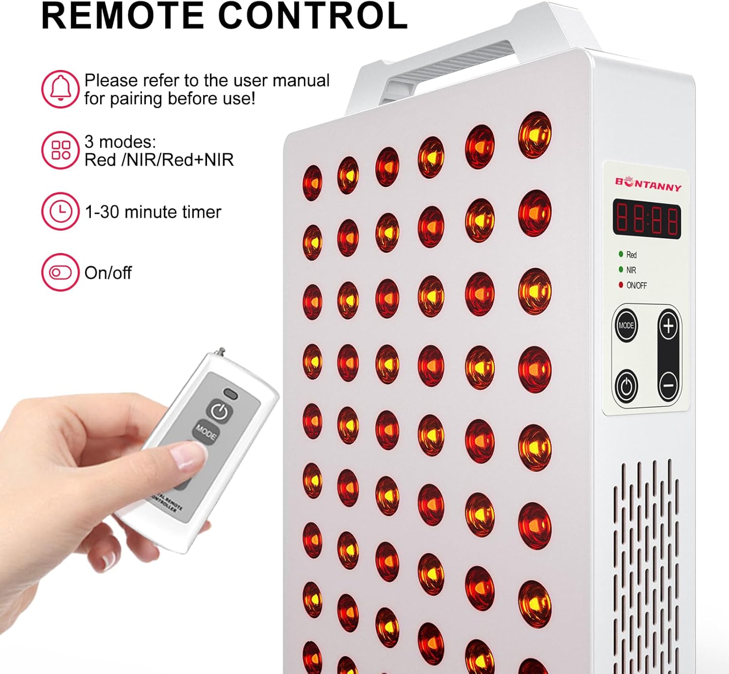 Red Light Therapy, 630/660/810/830/850nm 5 Wavelengths Red Near Infrared Light Device with 60 Dual Chip Clinical Grade LEDs, Remote Control, Timer for Face, Body, Pain Relief, BO-300 (White)
