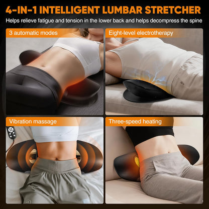 Electric Lumbar Traction Device for Lower Back Pain Relief, Multifunctional Lumbar Stretcher with Dynamic Traction, Red Light Therapy, 8-Level Electrotherapy, 3-Level Thermal Therapy, Vibration