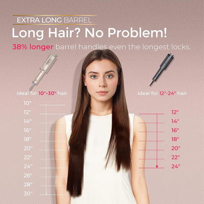 Upgraded Automatic Rotating Curling Iron - TYMO CurlPro Plus Long Barrel Curling Wand for Long Hair, Ceramic Hair Curler for Women, Anti-Scald, Tangle-Free, 600M Ionic, Dual Voltage, Gold, 1 1/4 Inch